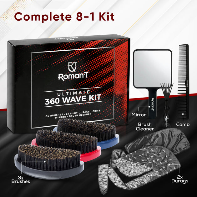 リラクゼーショングッズ BRILLIANT WAVE Wave Kit 8-in-1 | 360 Wave Brush Kit for Men & Women | Grooming