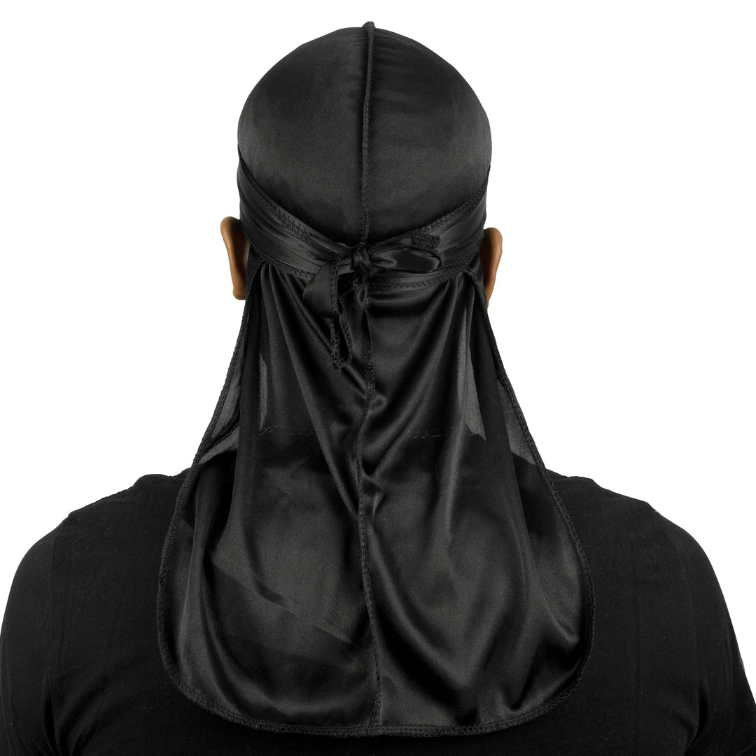 COMNICO 4 tappi ondulati in seta e 1 cappello rotondo Durag in seta, extra lungo, senza pieghe, ultra morbido, comodo, elastico per uomini e donne, Nero, Argento, Blu, Rosso, Taglia unica
