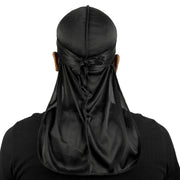 Roman-T Premium Silky Satin Durag - Headwrap with Long & Wide Tails - Black