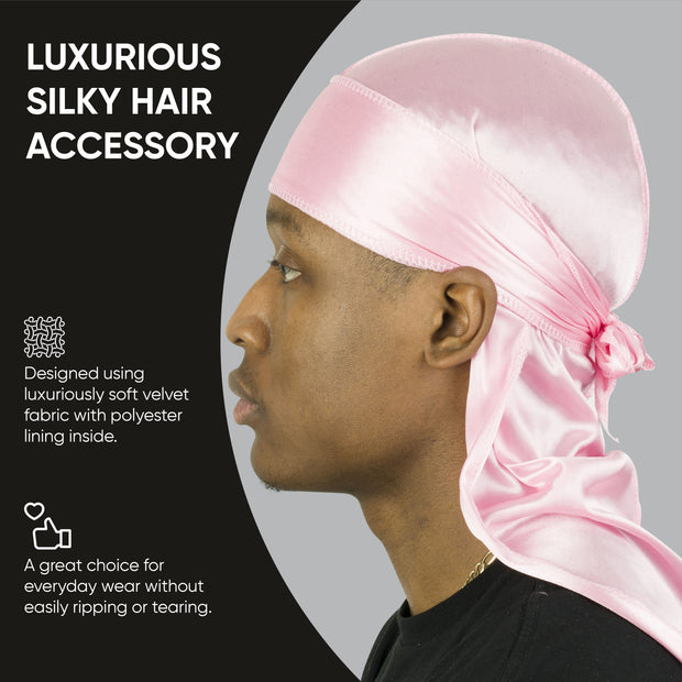 Roman-T Premium Silky Satin Durag - Headwrap with Long & Wide Tails - PInk
