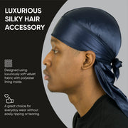Roman-T Premium Silky Satin Durag - Headwrap with Long & Wide Tails - Nevy