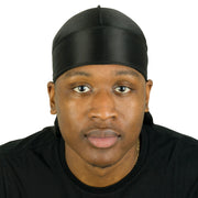 Roman-T Premium Silky Satin Durag - Headwrap with Long & Wide Tails - Black