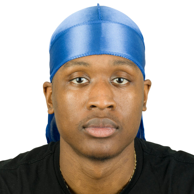 Roman-T Premium Silky Satin Durag - Long and Wide Tails - Blue