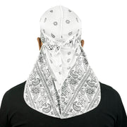 Roman-T Premium Silky Satin Durag - Headwrap with Long & Wide Tails - White Paisley
