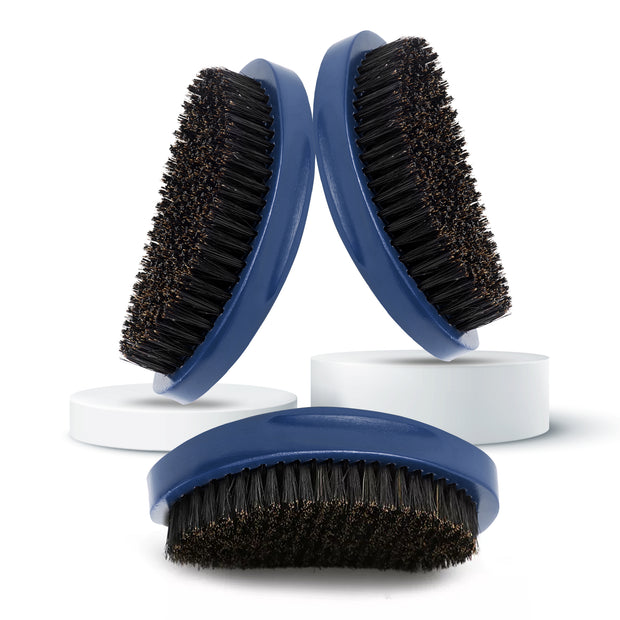 Roman-T Hard 360 Wave Brush With Reinforced Nylon and Boar Bristles - Curved Wave Brush with Wooden Base (Blue)