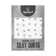 Roman-T Premium Silky Satin Durag - Headwrap with Long & Wide Tails - White Paisley
