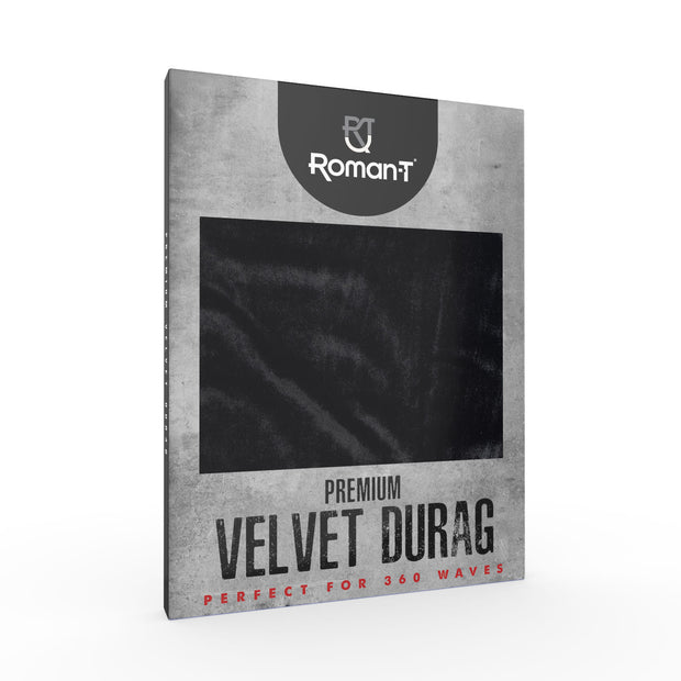 Roman-T Premium Velvet Durag - Long and Wide Tails - Black